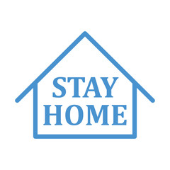 Stay home text with house icon. Self isolation campaign slogan. Pandemic virus protection.