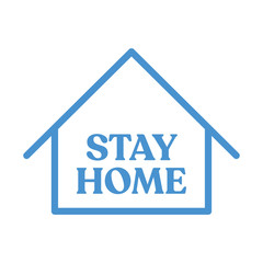 Stay home text with house icon. Self isolation campaign slogan. Pandemic virus protection.