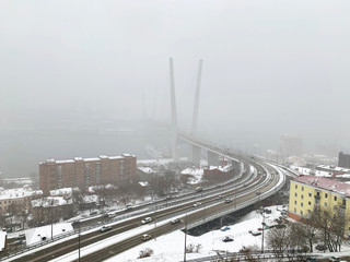 Russia, city of Vladivostok in March during the cyclone