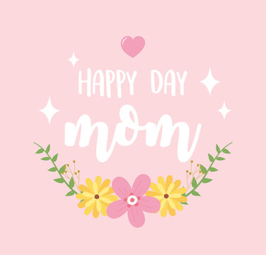 happy mothers day, flowers foliage nature stars decoration