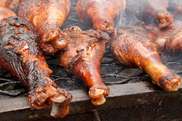 Chicken Legs on Grill with Smoke