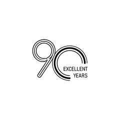 90 Years Excellent Anniversary Celebration Vector Template Design Illustration
