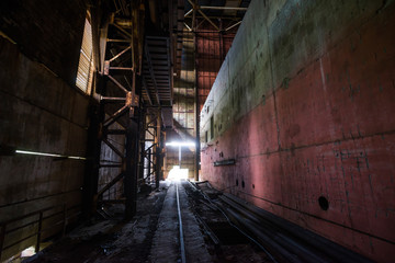 Fototapeta na wymiar Inside unfinished engine room of Chernobyl nuclear power plant