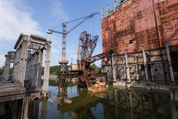 Fototapeta na wymiar Abandoned crane in Chernobyl zone