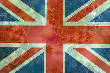 Image of the covid 19 coronavirus, with England flag superimposed.