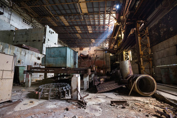 Fototapeta na wymiar Inside unfinished engine room of Chernobyl nuclear power plant