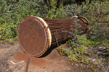 Radioactive metal remains near Chernobyl nuclear power plant, , abandoned and post apocalyptic...