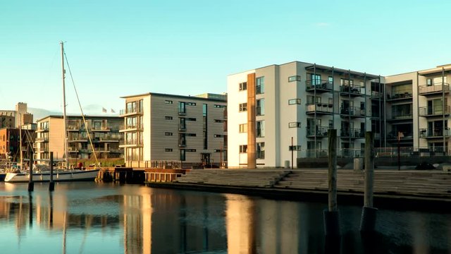 Timelapse of Odense harbour during sunset