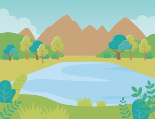 Obraz premium landscape lake mountains trees foliage nature greenery image