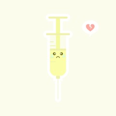 Cute and kawaii syringe. Vector flat cartoon character illustration icon design. Syringe, medical vaccine concept. can use for poster, element, mascot, emoji, emoticon for virus, corona virus covid-19