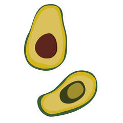 Green avocado. Healthy cooking. Whole vegetable. Natural healthy food. Vitamin icon vector. Fresh avocado half pattern. Vector drawing. Delicious avocado fresh fruit background. White background