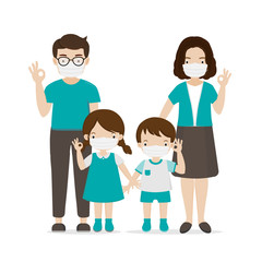 Dad Mom Daughter Son wearing a surgical mask.