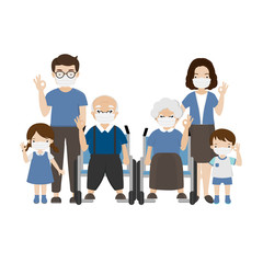 Fototapeta premium Family wearing a surgical mask .