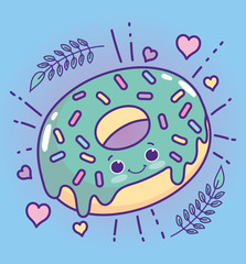 food cute sweet donut with sprinkles heart love cartoon