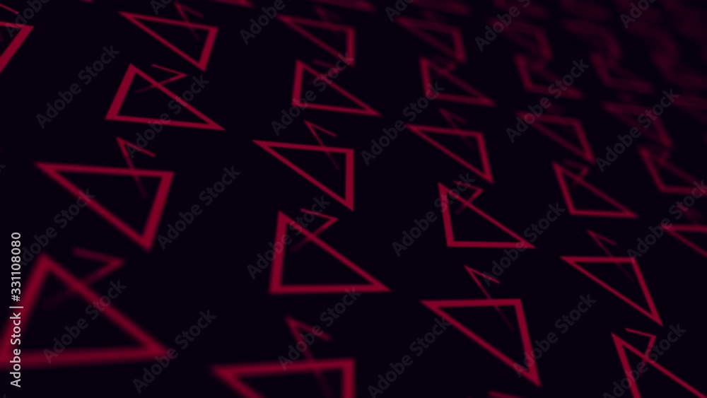 Poster abstract triangle and line lighting moving red color on black, technology network digital data backg
