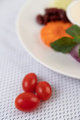 Ingredients for making salad and salad dressing in cups