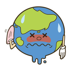 環境問題のイメージイラスト　病気になった地球のキャラクター　SDGs