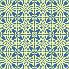  vintage seamless tile pattern in blue motif and pale yellow background. for wallpaper, decoration, backdrop, print. - 331108692