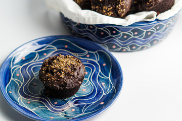 Double chocolate muffins with Demerara sugar