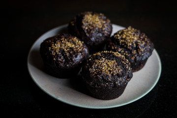 Double chocolate muffins with Demerara sugar