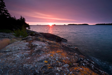 Sunrise over Rock Harbor at Isle Royale National Park in Michigan.
