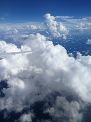 Fototapeta premium Dreamy Blue Sky Foamy Clouds Cotton Candy Wind Beneath My Wings Flying High Freedom
