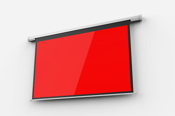 Blank Projector Screen Electronic Wall Mounted Screen For Mock up, 3d render illustration.