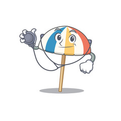 An elegant beach umbrella in a Doctor Cartoon character with tools