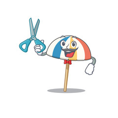Cool Barber beach umbrella mascot design style