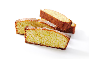 Four Pieces of Classic Sponge Cake, Biscuit or Biscotto Isolated