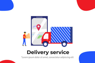 Online delivery service concept, online order tracking, vector illustration concept with scooter and smartphone for web landing page template, banner, and presentation.