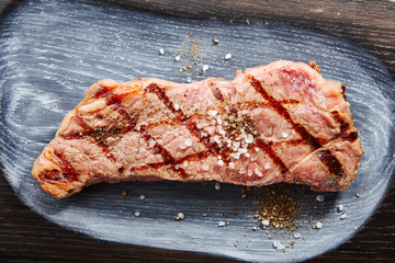 Strip steak with salt and spices
