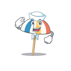 Cute beach umbrella Sailor cartoon character wearing white hat