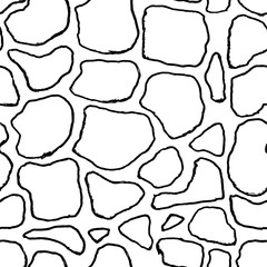 Stones handdrawn seamless black and white pattern. Vector illustration.