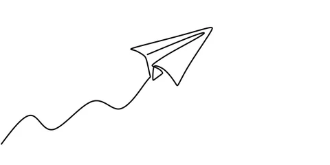 Voilages Une ligne Vecteur de dessin d& 39 avion en papier, style d& 39 art continu à une seule ligne isolé sur fond blanc. Style dessiné à la main de minimalisme.