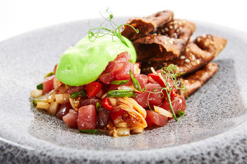 Tuna tartare closeup view