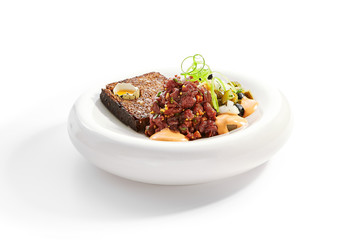 Beef tartare side view