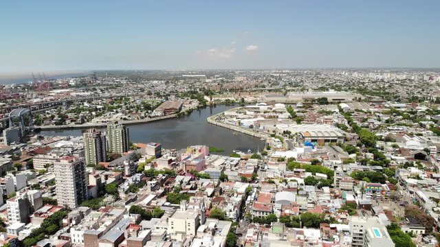 Aerial panoramic view of La Boca neighborhood in Buenos Aires, Argentina