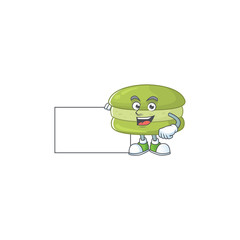 Funny coconut macarons cartoon design Thumbs up with a white board