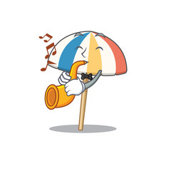 Beach umbrella cartoon character design playing a trumpet