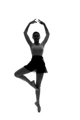 Obraz premium Silhouette of beautiful young ballerina on white background