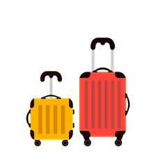 Two Travel Suitcases. Time to travel. Trip to World. Vacation. Holidays. Travel banner. Red and yellow bags. Modern flat design.