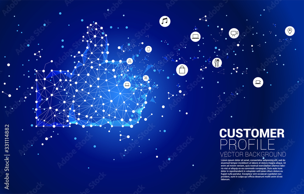 Aufkleber thumb up icon from dot connect line polygon network. concept of customer satisfaction , client rating and ranking.
