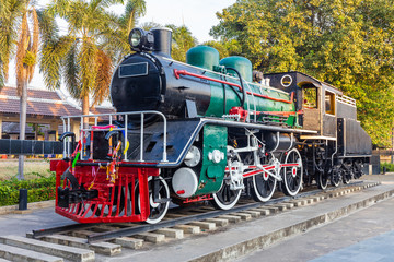 Old Steam Locomotive or old vintage steam train in Kanchanaburi, Thailand