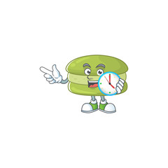 cartoon character style of cheerful coconut macarons with clock