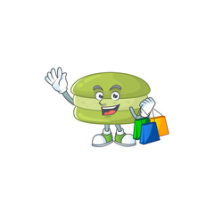 Smiley rich coconut macarons mascot design with Shopping bag