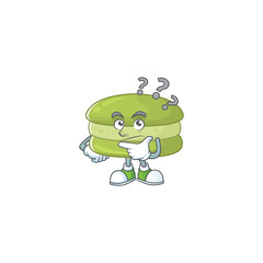 Cute coconut macarons cartoon character using a microphone