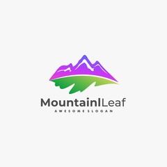 Vector Logo Illustration Mountain with Leaf Gradient Colorful Style.