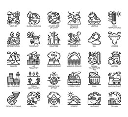 Set of climate change thin line and pixel perfect icons for any web and app project.