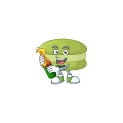 mascot cartoon design of coconut macarons with bottle of beer